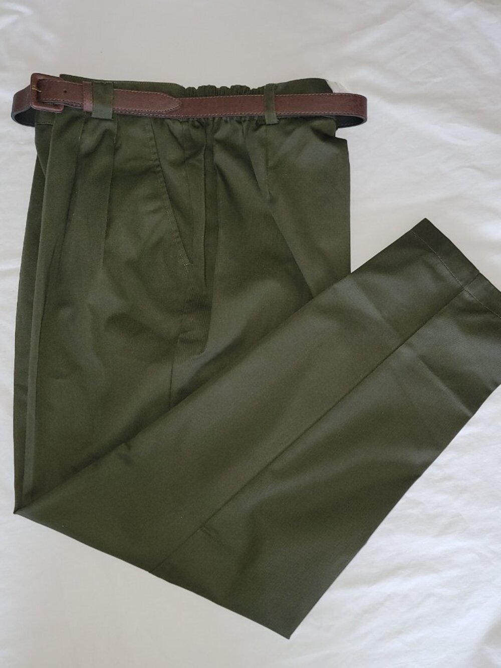 NEW Cabin Creek Women Pants 16W Pleated Olive Green Vintage With Belt